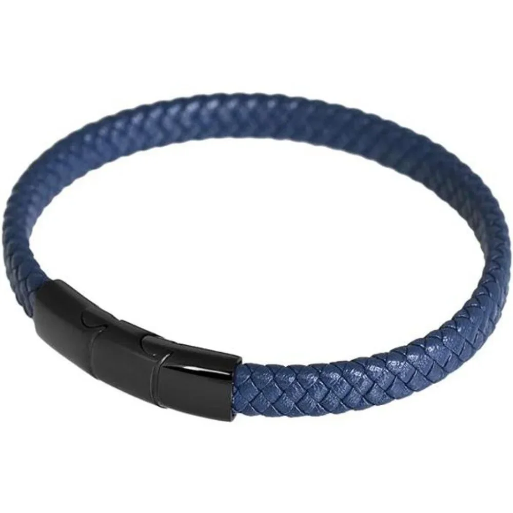 Mens Leather Bracelet Braided Genuine Leather Stainless Steel Closure Gift